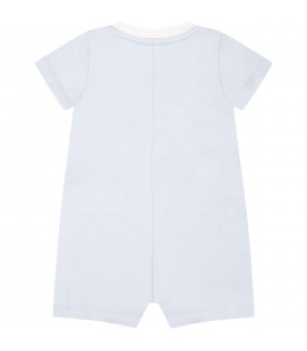 Light-blue romper for baby boy with blue and white logo