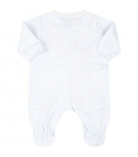 White jumpsuit for baby boy with light blue G