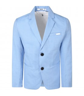 Light-blue jacket for boy with patch logo