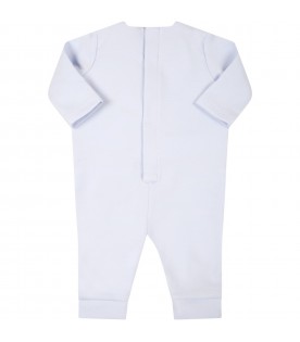 Light-blue jumpsuit for baby boy with logo