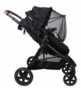 Black stroller for baby boy with logo
