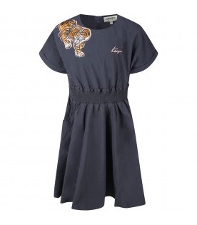 Grey dress for girl with tiger
