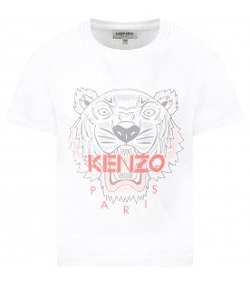 White t-shirt for girl with iconic tiger