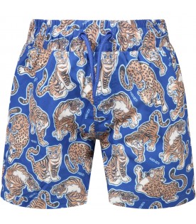 Blue swimshort for boy with tigers