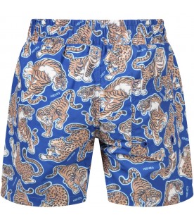 Blue swimshort for boy with tigers