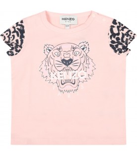 Pink t-shirt for baby girl with tiger