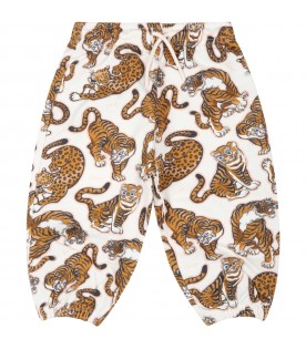Pantalone avorio per neonata con tigri