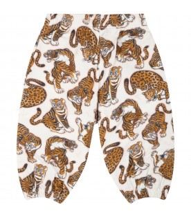 Pantalone avorio per neonata con tigri