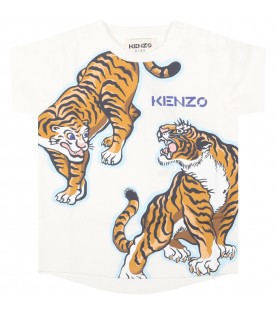 White t-shirt for baby boy with tigers