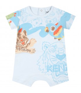 Light-blue romper for baby boy with animals