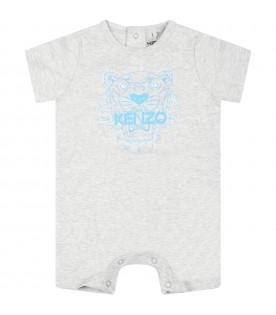 Grey romper for baby boy with tiger