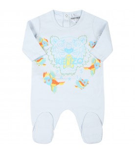 Light-blue babygrow for baby boy with parrots