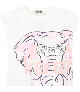 White t-shirt for baby girl with elephant