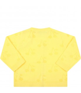 Yellow cardigan for baby girl with cherries