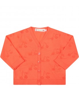 Orange cardigan for baby girl with cherries