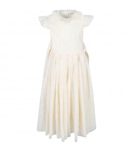 Ivory dress for girl with polka dots