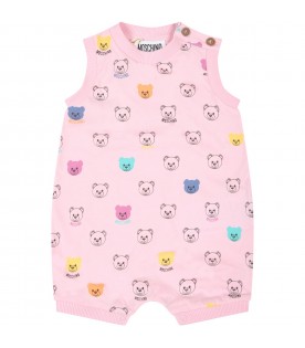 Pink romper for baby girl with teddy bears