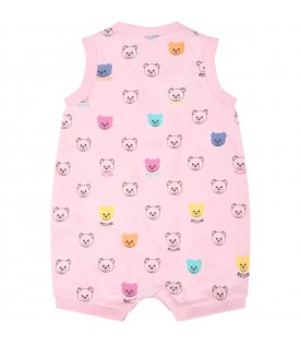 Pink romper for baby girl with teddy bears