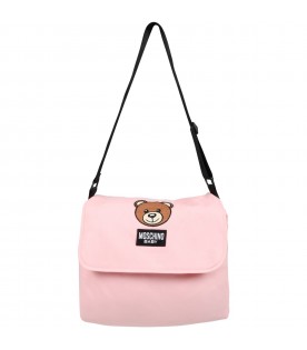 Pink changing bag for baby girl with Teddy Bear