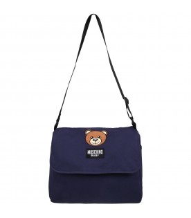 Blue changing-bag for baby kids with Teddy Bear