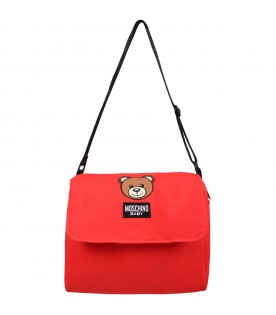 Red changing-bag for baby kids with Teddy Bear