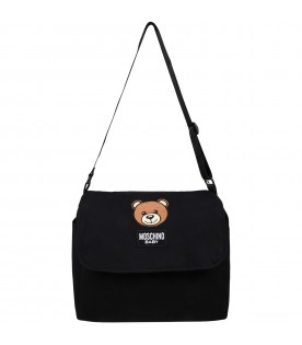 Black changing bag for baby kids with Teddy Bear