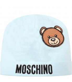 Light-blue hat for baby boy with Teddy bear