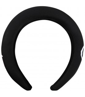 Black headband for girl with white logo