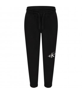Black sweatpants for kids with silver logo