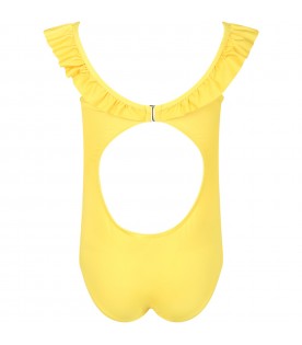 Yellow swimsuit for girl with teddy bear