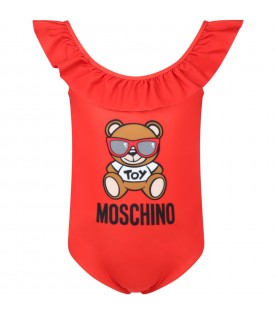 Red swimsuit for girl with teddy bear