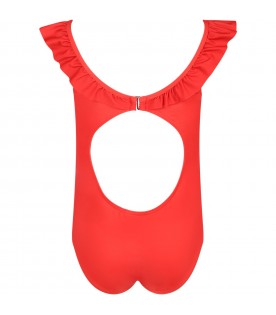 Red swimsuit for girl with teddy bear