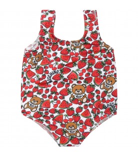 White swimsuit for baby girl with teddy bears