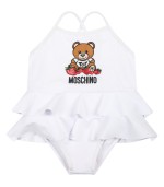 Moschino Kids White swimsuit for baby girl with teddy bear