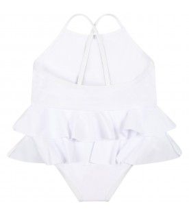 White swimsuit for baby girl with teddy bear