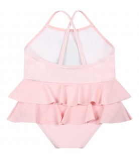 Pink swimsuit for baby girl with teddy bear