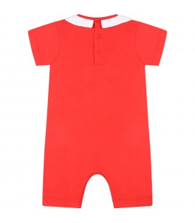 Red romper for baby kids with teddy bear