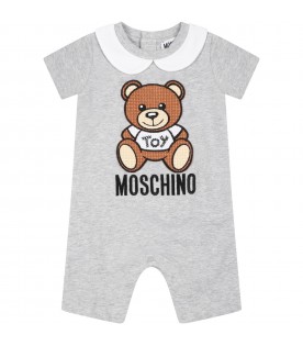 Grey romper for baby kids with teddy bear