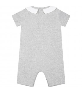 Grey romper for baby kids with teddy bear