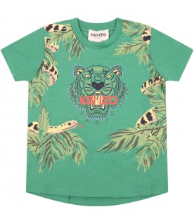 Green t-shirt for baby kids with snakes
