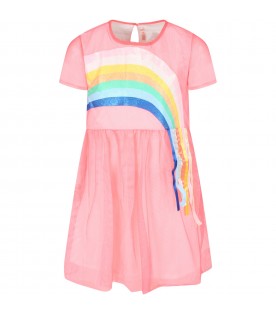 Fuchsia dress for girl with rainbow