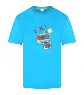 T-shirt azzurra per bambino con polaroid
