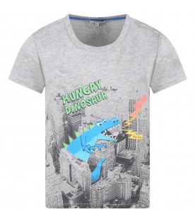 Grey t-shirt for boy with buildings