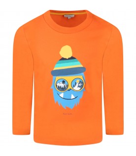 Orange t-shirt for boy with monster