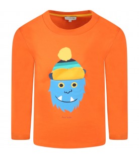 Orange t-shirt for boy with monster