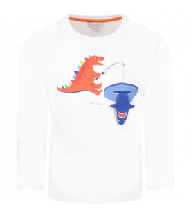 White t-shirt for boy with dinosaur