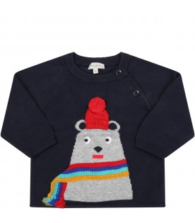 Blue sweater for baby boy with bear