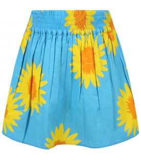 Light-blue skirt for girl with yellow daisies