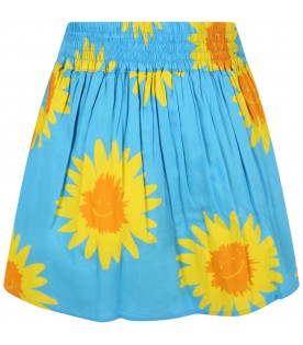 Light-blue skirt for girl with yellow daisies