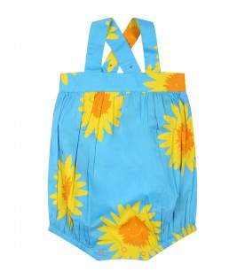 Light-blue romper for baby girl with yellow daisies